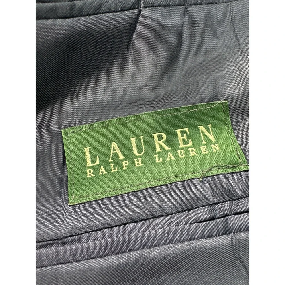 Lauren Ralph Lauren Men 44L Silk Wool Blazer Navy Windowpane Plaid Suit Jacket